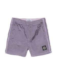 Stone Island Junior logo-patch iridescent swim shorts - Violet