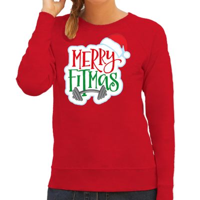Merry fitmas Kerstsweater / outfit rood voor dames Merry fitmas Kerstsweater / outfit rood voor dames