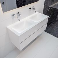 Mondiaz Vica Cloud badmeubel wit mat 120 cm 2 lades solid surface dubbele spoelbak zonder kraangat
