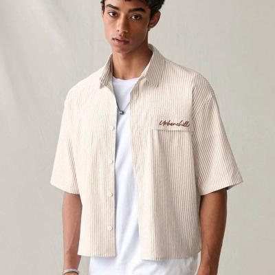 Bon&Bon Men's Striped Short Sleeve Shirt | Loose Fit Casual Blue Top Yellow-2 / XXL