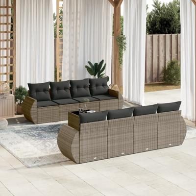 9-delige Loungeset met kussens poly rattan grijs