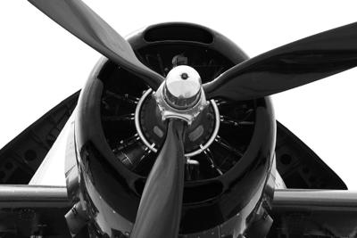 Glasschilderij propeller vliegtuig