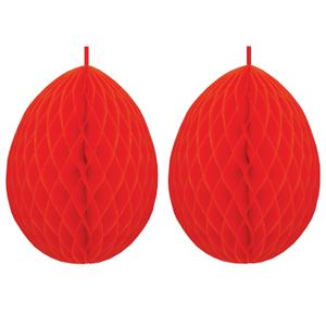 2x stuks hangdecoratie honeycomb paaseieren rood van papier 30 cm