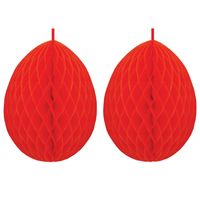 2x stuks hangdecoratie honeycomb paaseieren rood van papier 30 cm - thumbnail