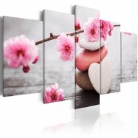 Schilderij - Stenen en bloemen , grijs roze , 5 luik - thumbnail
