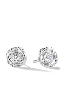 David Yurman puces d'oreilles Infinity en or blanc 18ct pavées de diamants (6,8 mm) - Argent