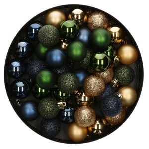 42x Stuks kunststof kerstballen mix donkergroen/goud/donkerblauw 3 cm