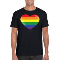 T-shirt met Regenboog vlag in hart zwart heren T-shirt met Regenboog vlag in hart zwart heren