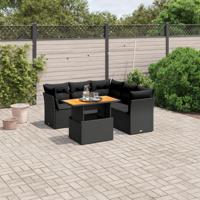 5-delige Loungeset met kussens poly rattan zwart