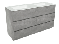 Storke Edge staand badkamermeubel 150 x 52,5 cm beton donkergrijs met Mata dubbele wastafel in matte Solid Surface