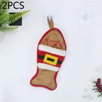 2 stuks CX20223 multifunctionele vis vorm kerst sok Gift Bag mes vork mouw kerstboom hanger decoratie (bruin)