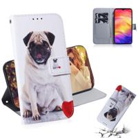 Mopshond patroon gekleurde tekening horizontale Flip lederen case voor Xiaomi Redmi opmerking 7 met houder & card slots & portemonnee