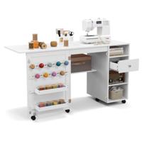 Naaimachine Kast Inklapbare Naaitafel Opbergplanken Dienblad Garenhouder Bureau Multifunctioneel Hand Werkstation Wit