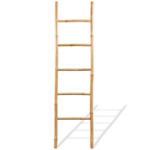 The Living Store Handdoekladder met 5 sporten 150 cm bamboe - Handdoekhouder