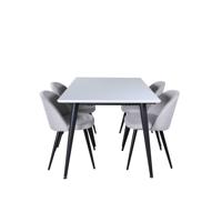 Jimmy150 eethoek eetkamertafel uitschuifbare tafel lengte cm 150 / 240 wit en 4 Velvet eetkamerstal lichtgrijs, zwart. - thumbnail