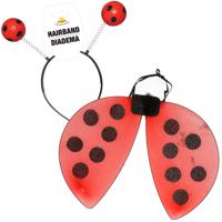 Lieveheersbeestje verkleed set - vleugels en diadeem - rood - kinderen - carnaval accessoires - thumbnail