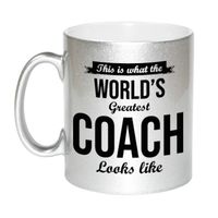 Worlds Greatest Coach cadeau mok / beker zilverglanzend 330 ml   - - thumbnail