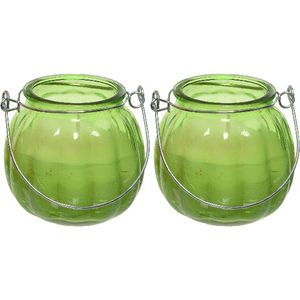 2x citronella kaarsen in glas - 15 branduren - D8 x H8 cm - groen