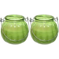 2x citronella kaarsen in glas - 15 branduren - D8 x H8 cm - groen - thumbnail