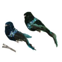 Decoratie vogels op clip - 6x stuks - blauw/groen - 17 cm - kunststof