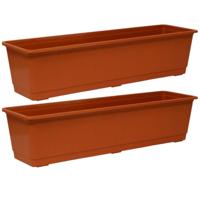 Plantenbak/bloembak - 2x - terra - rechthoekig - 60 x 17,5 x 14,5 cm