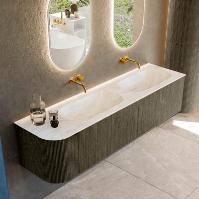 Badmeubel Mondiaz Kurve-Dlux | 175 cm cm | Meubelkleur Shadow | Wastafelkleur Ostra | Solid surface | Dubbel / Rechts spoelbak | Zonder kraangat(en)