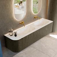 Badmeubel Mondiaz Kurve-Dlux | 175 cm cm | Meubelkleur Shadow | Wastafelkleur Ostra | Solid surface | Dubbel / Rechts spoelbak | Zonder kraangat(en)