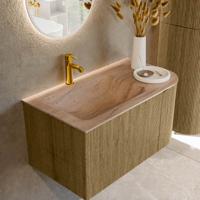 Badmeubel Mondiaz Kurve-Dlux | 85 cm | Meubelkleur Dusk | Wastafelkleur Saba | Solid surface | Wasbak linker zijde spoelbak | 1 kraangat