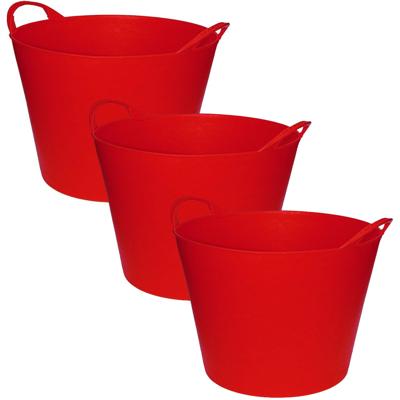 Flexibele emmer/kuip - 3x stuks - rood - 42 liter - Opbergmand - Wasmand - 45 x 33 cm