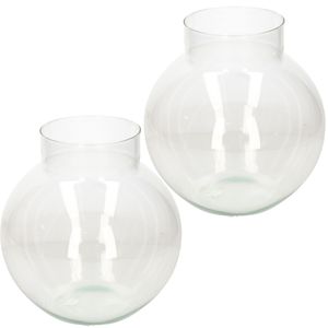 2x stuks transparante ronde vissenkom vaas/vazen van glas 23 x 23 cm