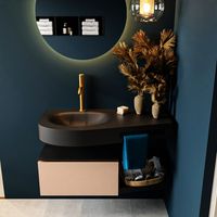 MONDIAZ RIVA 100cm badmeubel onderkast / planchet kleur Rosee met 1 lade. Wastafel DULCET links 1 kraangat kleur Urban.