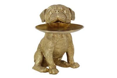 Decoratief beeldje van een bulldog, 32 cm, spaarpot met opbergvak, goudkleurig. - 48043