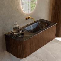 Badmeubel Mondiaz Kurve-Dlux | 115 cm | Meubelkleur Walnut | Wastafelkleur Lava | Solid surface | Rechts spoelbak | Zonder kraangat(en)