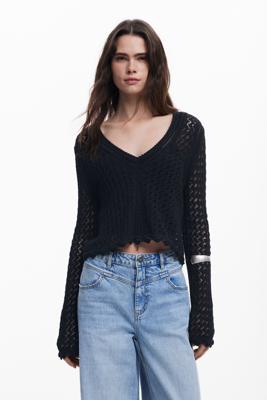 Opengewerkt cropped trui - BLACK - XS