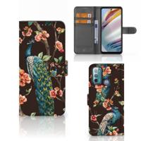 Motorola Moto G60 | Telefoonhoesje | Met pasjeshouder | Pauw met Bloemen