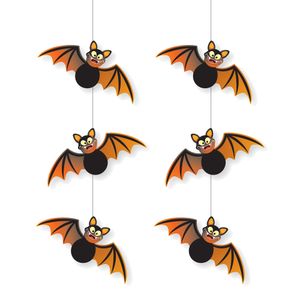 2x stuks halloween hangende vleermuizen decoratie zwart/oranje 70 cm