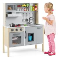 Houten Kinderkeuken incl. 18 Accessoires Speelkeuken met Gootsteen & Magnetron Speelgoedkeuken Grijs Houten Kinderkeuken incl. 18 Accessoires Speelkeuken met Gootsteen & Magnetron Speelgoedkeuken Grijs