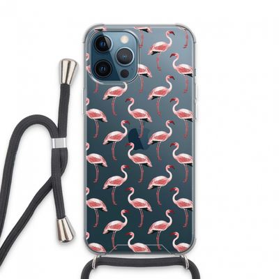 Flamingoprint groen: iPhone 13 Pro Max Transparant Hoesje met koord