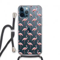 Flamingoprint groen: iPhone 13 Pro Max Transparant Hoesje met koord