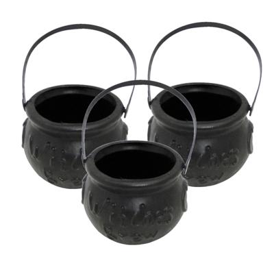 Heksenketel - 3x - zwart - D10 cm - kunststof - halloween - horror - kookpot