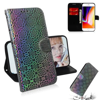 iPhone 7 & 8 Kleurrijk abstract bloemen patroon PU leren Flip Hoesje met houder, magnetische sluiting, draagriem en opbergruimte voor pinpassen & geld