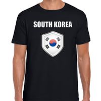 Zuid Korea landen supporter t-shirt met Zuid Koreaanse vlag schild zwart heren - thumbnail