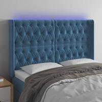 Hoofdbord LED 147x16x118/128 cm fluweel donkerblauw