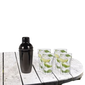 Cocktailshaker met 4x Cocktailglazen Mojito transparant 410 ml