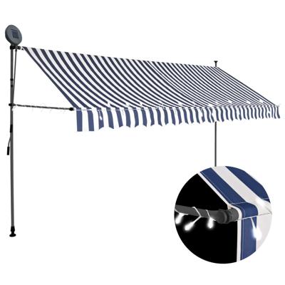 Luifel handmatig uitschuifbaar met LED 400 cm blauw en wit
