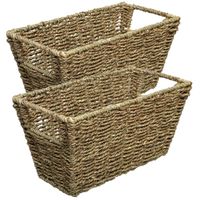 5Five Rieten opbergmand - 2x - gevlochten rechthoek - beige/zwart - 31 x 15 x 15 cm