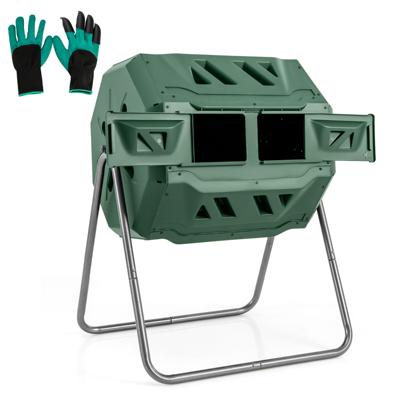Composter 160L Dubbele Kamercompostspinner met 2 Schuifdeuren Robuust Metalen Frame 360° Roterende Composter-Groen