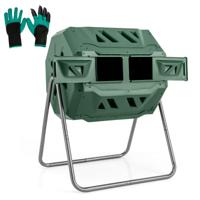 Composter 160L Dubbele Kamercompostspinner met 2 Schuifdeuren Robuust Metalen Frame 360° Roterende Composter-Groen