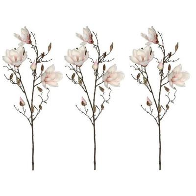 Mica Decorations Kunstbloemen Magnolia takken - 3x - 90 cm - wit/roze - Kunst zijde - Boeket