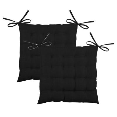 Stof Textile stoelkussen BEA - 2x - zwart - 40 x 40 x 4 cm - touwtjes sluiting - binnen/buiten